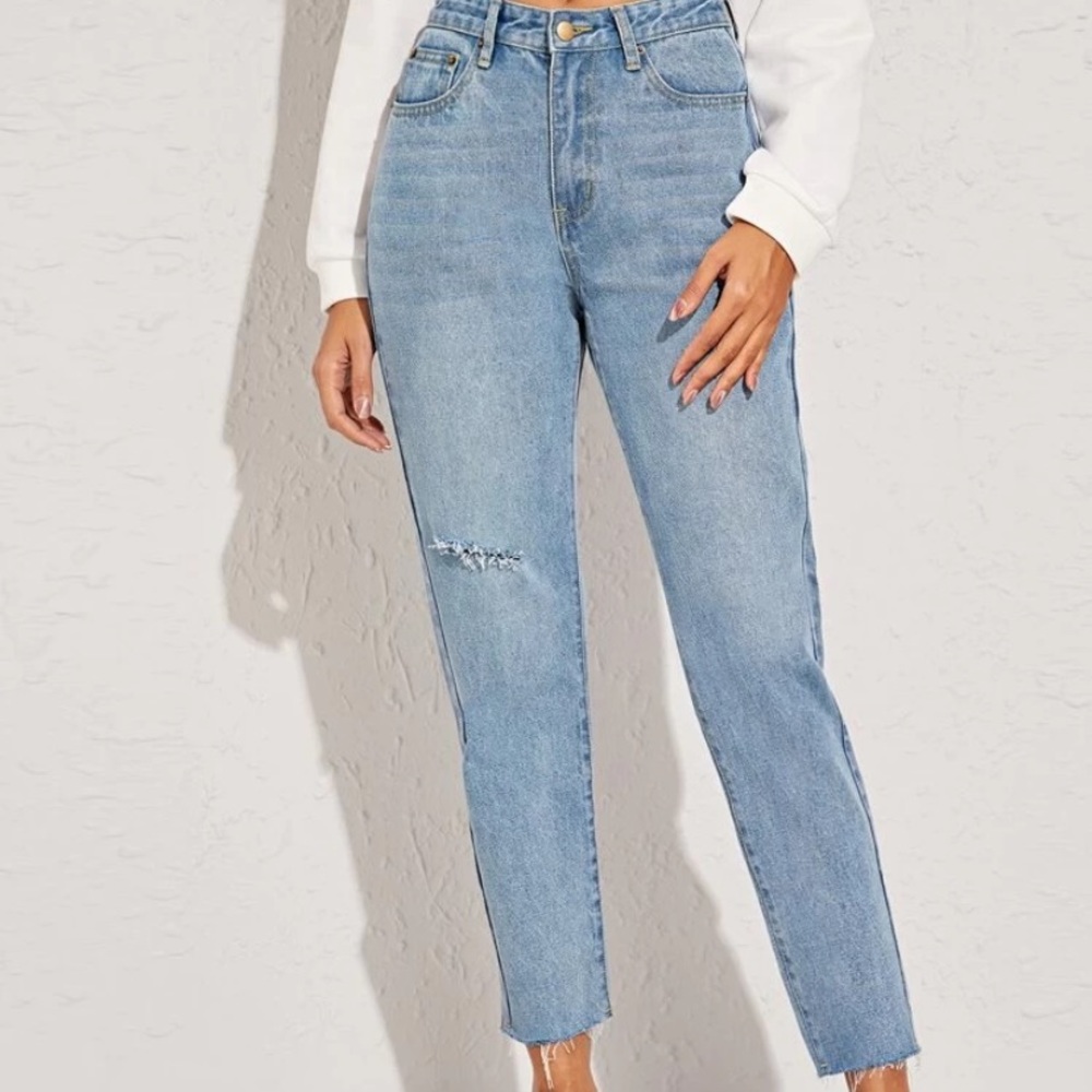Raw hem mom jeans